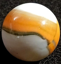 Vintage Vitro Agate Whitie Marble Clear Base Orange Ribbon Black Line .614"