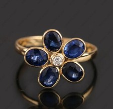 Blue Sapphire  Cubic Zirconia Floral Ring,925 Silver Wedding Ring,Handmade Ring