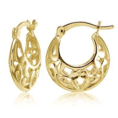 Gold Tone over Silver Polished Lightweight Filigree Round Small Hoop  Earrings
