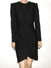 Jean-Louis Scherrer Boutique vintage black wool ruched dress 40 FR