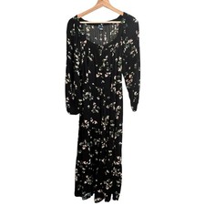 Old Navy Womens Dark Cottagecore Floral Maxi Dress Size L Fairy Grunge Peasant
