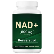 Micro Ingredients NAD+ Supplement 500mg with Resveratrol, 240 Veggie Capsules