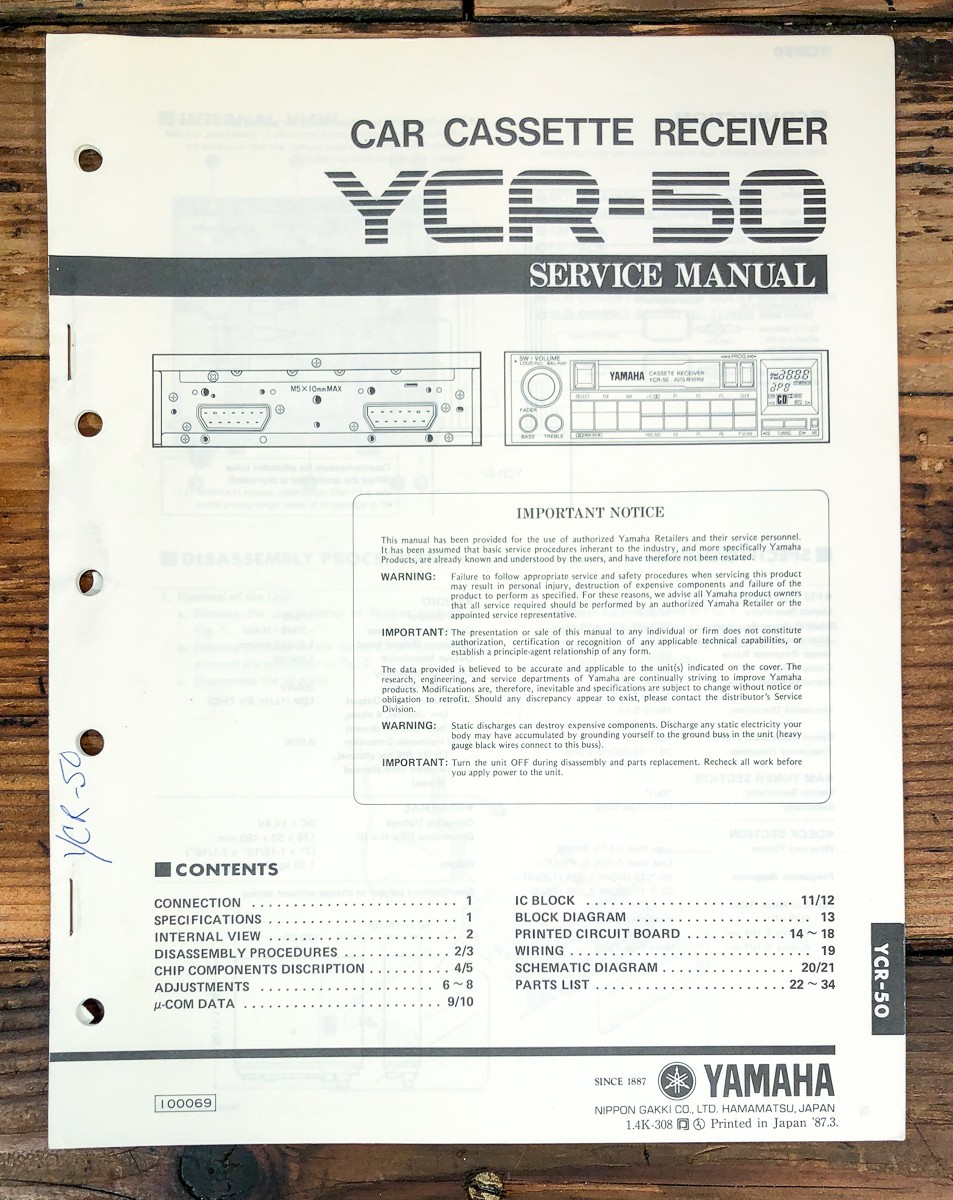 Yamaha YCR-50 Car Radio Service Manual *Original*