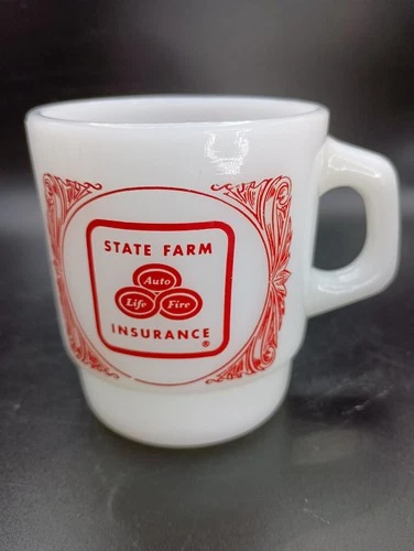 Anchor Hocking Fire King Coffee Mug Vintage State Farm Insurance Milk Glass