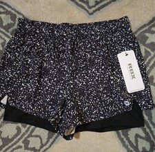 Image of NWT Womans Small Reebok Lined Shorts Black W/ Print
