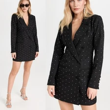 Good American Crystal Exec Blazer Dress A-line Plunging Neck Double Breasted Sm