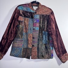 Coldwater Creek Patchwork Velvet Tapestry Jacket Boho Artsy Size S