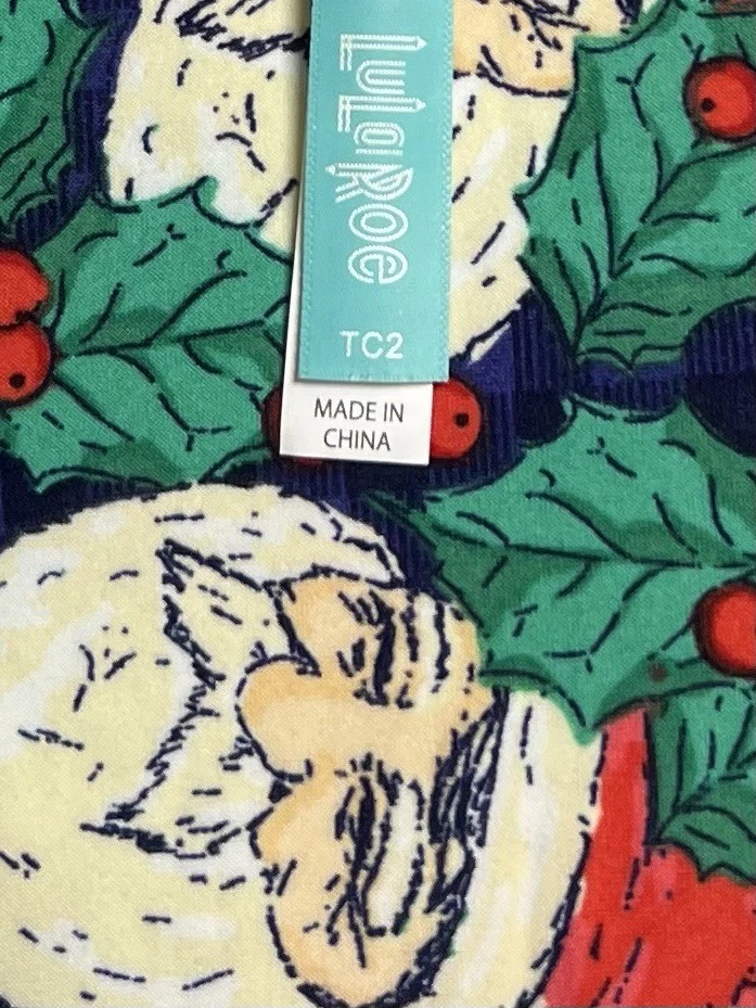 LuLaRoe Leggings TC2 Alto Curvilíneo 2 Navidad Cuadros Cuadros SANTA Púrpura Acebo Suave Foto 4 de 4