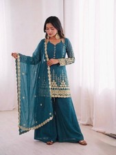Unique Designer Silk Kurta Palazzo With Dupatta For Wedding Party Wear