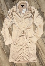 Forever 21 Contemporary Ivory Cream Resort Button Down Shirt Dress Large NWT