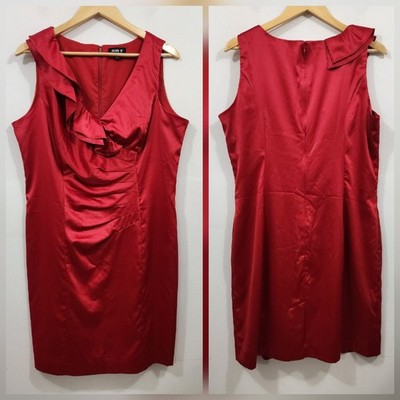 ALLEN B Allen Schwartz Red Satin Short Party Cocktail Dress Drape Back Size 16