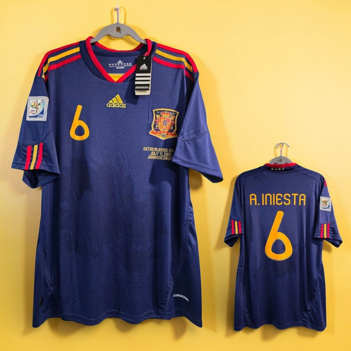 スペイン代表 A. INIESTA 6番 ユニフォーム 2010 W杯初優勝決勝 SPAIN AWAY - World Cup 2010 - Football Soccer - INIESTA 6 - 2XL