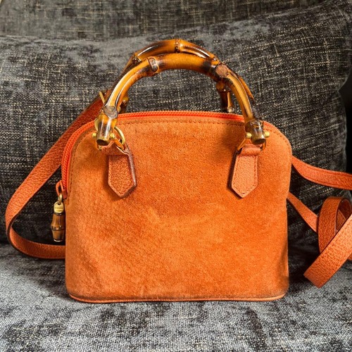 Authentic GUCCI Bamboo Mini Handbag 2Way Suede Leather Orange Vintage  #3250