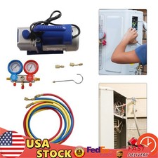 AC Vacuum Pump and Manifold Gauge Set 1/4 HP 3CFM with Hoses and Tools