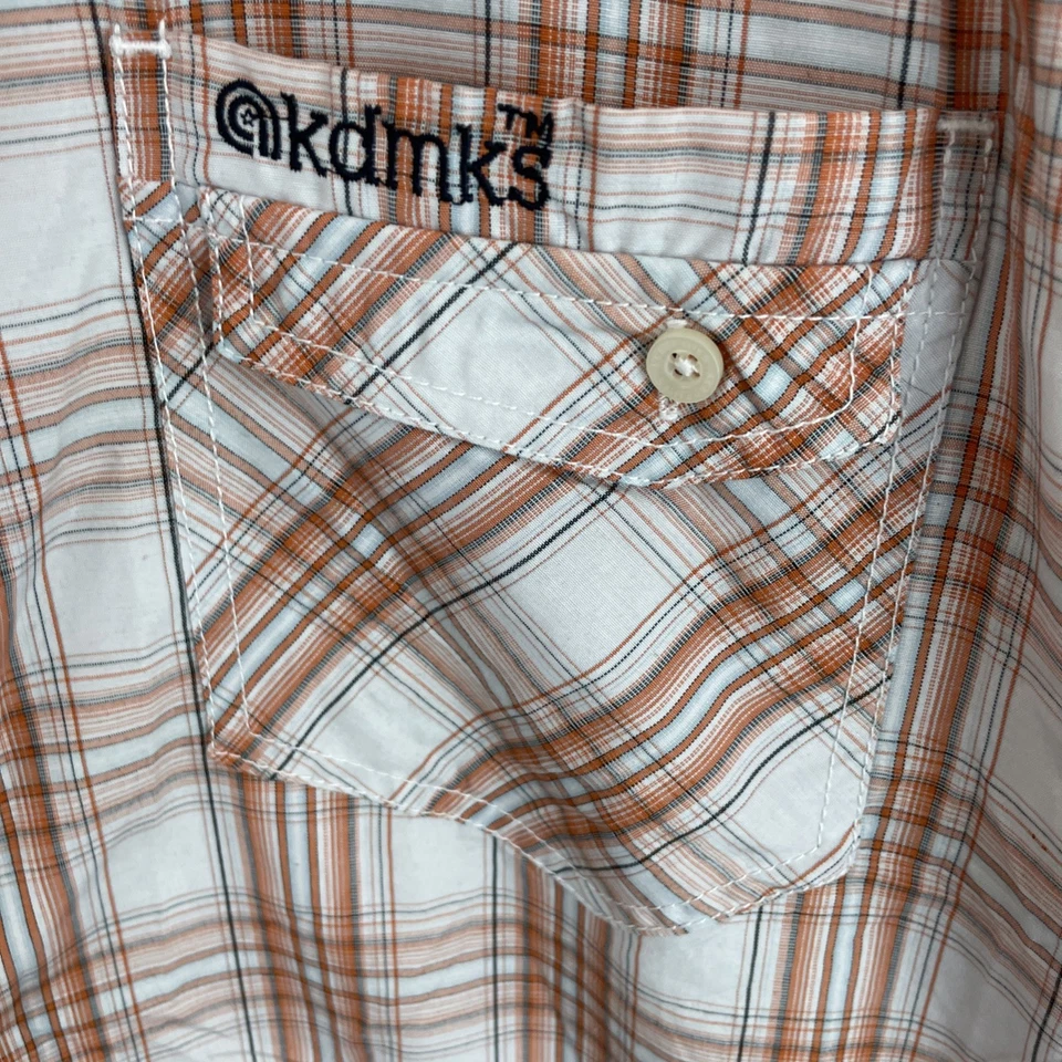 Camisa Akademiks Para Hombres 4XL Naranja A Cuadros Manga Corta Botón Mezcla Algodón * Foto 2 de 4