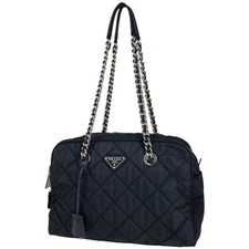 PRADA Plate Shoulder Bag Tessuto Nylon Black with Keys #BS1171