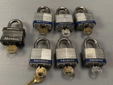 Master Lock Laminated Steel Padlocks Lot of 7 Commercial & Standard With Keys