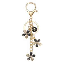 Initial Letter Flower Keychain, Cute Alphabet Z Cherry Blossom Keyring, Black
