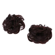 2 Pcs Hair Chignon Wig Synthetic Hair Bun Hair Plate Tool Dark Brown Color