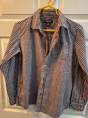 U.S. Polo Assn. Boys XL (14-16) Plaid Long Sleeve Button-Up Shirt Blue Red