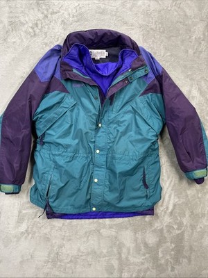 Columbia Jacket Mens L Blue Purple Teal Williwaw Vintage 90s Hooded Parka VG