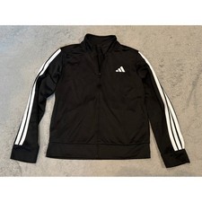Adidas Boys Track Jacket Black White 3 Stripe Full Zip Athletic Warm Up Large