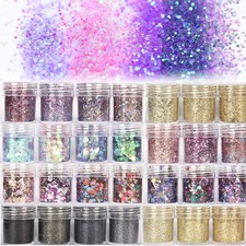 4Jar/Set Holographic Chunky Glitter Nails Sequins Shiny Hexagon Flakes DIY Nail