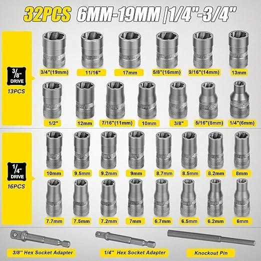32PCS Bolt Extractor Kit,Stripped Bolt Extractor Socket Set,Rounded Bolt Remover Foto 3 de 4