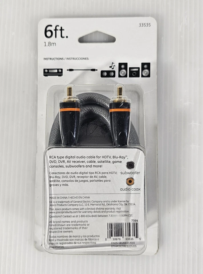 通用电气 PRO 系列 6 英尺 1.8 米数字音频 SPDIF 和低音炮电缆 全新  — 第 2/3 张图片