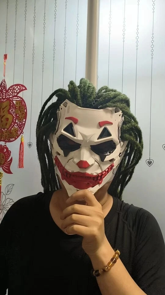 Joker Full Face Masks Resin Cosplay Props w/Dreadlocks Punk Style Accessories - Image 4 of 4