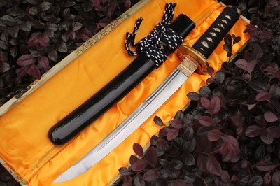 Japanese Handmade Clay Tempered Tanto Dagger Sword Kuro-Kin Tanto Sharp