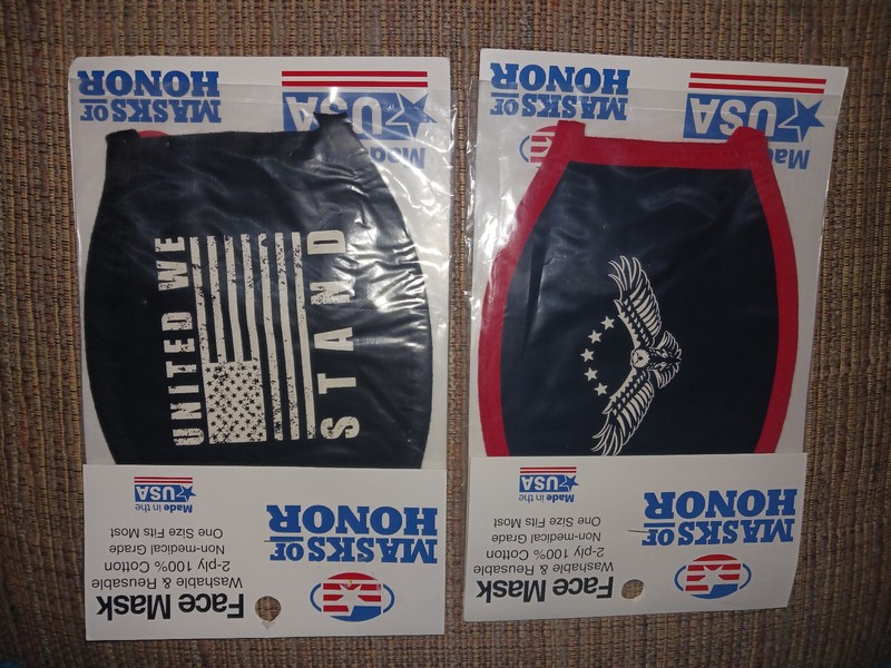 2 Patriotic Masks of Honor Face Covering Black/Red Flag, Cotton Reusable-NICE