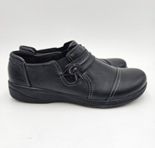 Clarks Collection Cheyn Madi Black Leather Flats Slip On Shoes - Womens Size 6.5