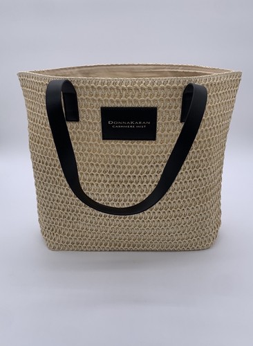 Donna Karan Cashmere Mist Woven Straw Tote Beach Shoulder Bag Travel Shopper - 第 1/6 張圖片