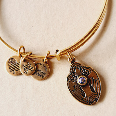 ALEX ANI Crystal Dove Charm Bangle Bracelet Gold