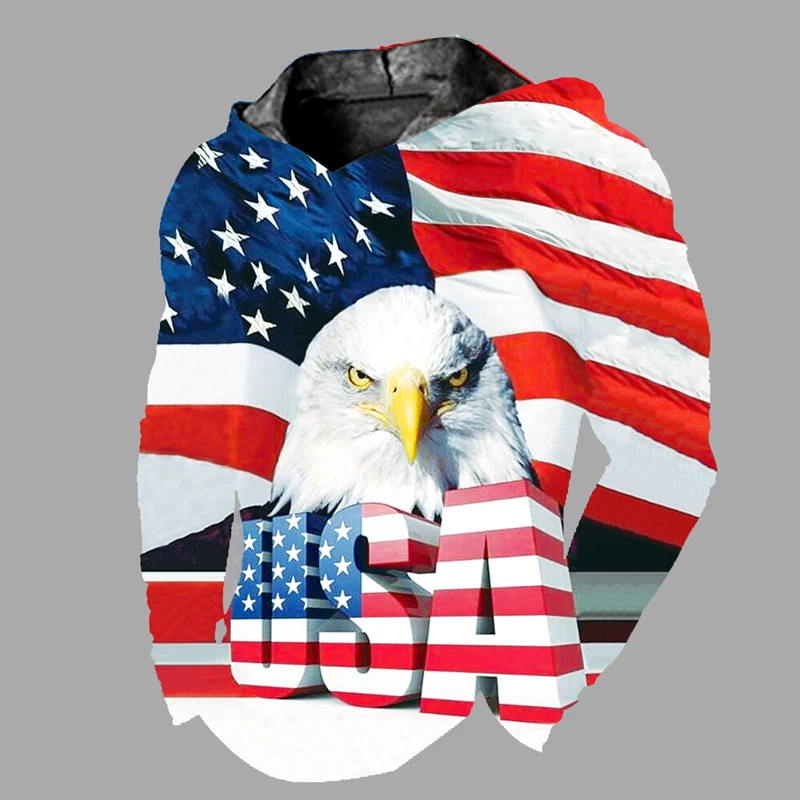 Men's Hoodies American USA Flag Eagle T Shirt Hooded Sweatshirt Soft LightWeight