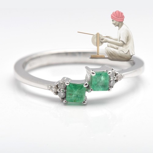 925 Sterlingsilber Quadratschliff natürlicher Smaragd Bandring Valentinstag Geschenk - Bild 5 von 7