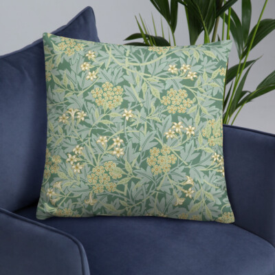 Jasmine Green Tan by William Morris Basic Pillow