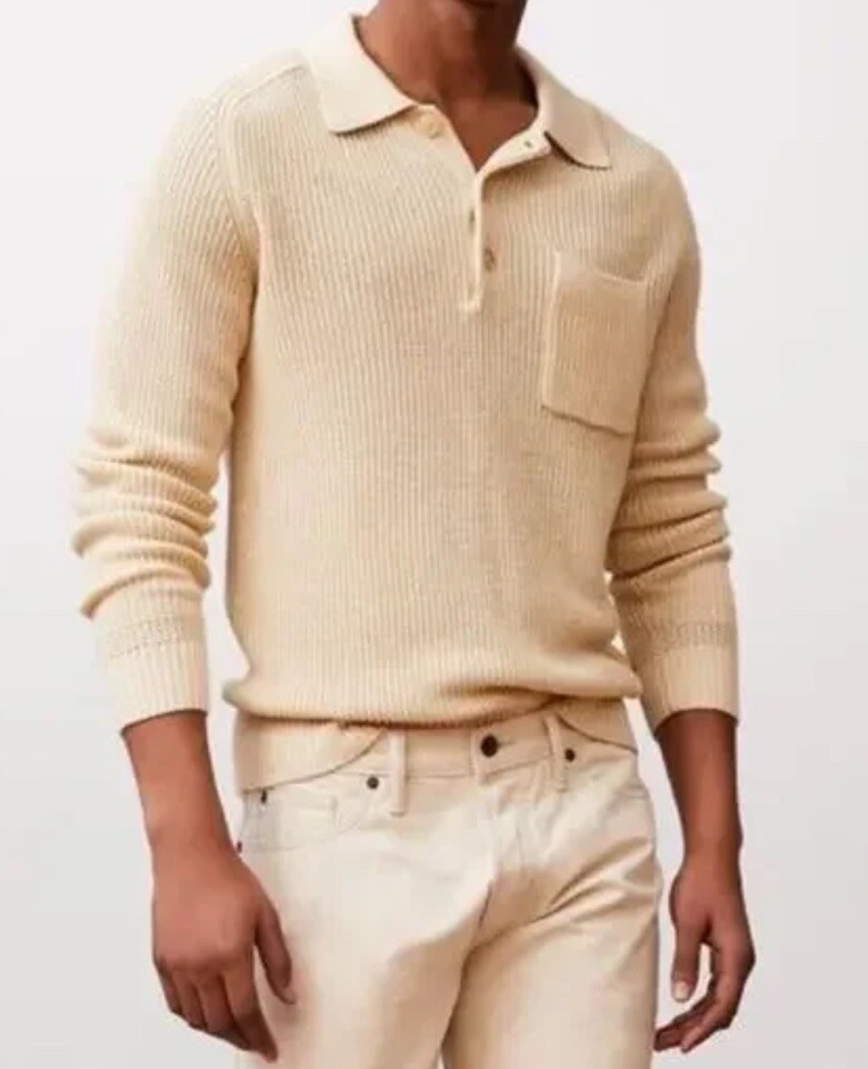 New TODD SNYDER Men Linen-Cotton Pocket Polo XL Navy Batik Long Sleeve NWT  $348