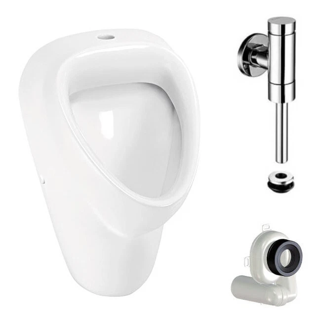 Urinal Absaugurinal Komplett-Set mit Druckspüler Zulauf von oben Becken Siphon