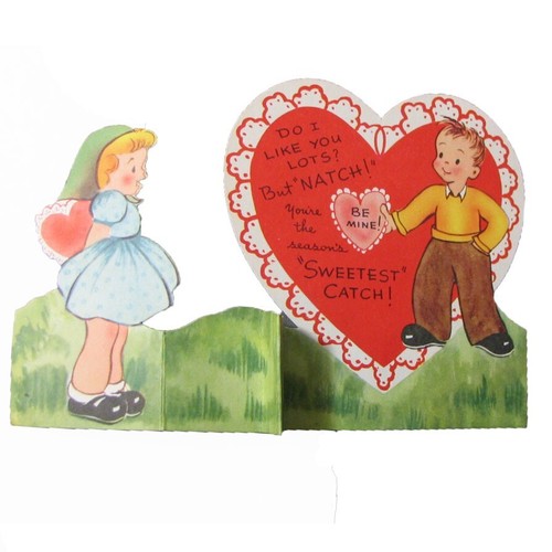 Tarjeta de San Valentín vintage A-meri-Card ""Do I Like You lots"" desplegable corazones de niño niña - Imagen 7 de 9