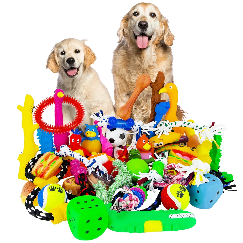 ASSORTED Dog Puppy Pet Toy Rope Chew Squeaky Fetch Ball Training Play Bundle Toy