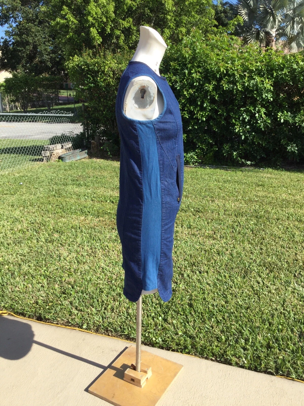 ABITO TORY BURCH MED WASH DENIM BLU ELASTICIZZATO SENZA MANICHE CERNIERA DAVANTI Tg XS