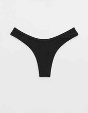 American Eagle Aerie Modal Hi Cut Thong Panties MEDIUM Black Rib Silky