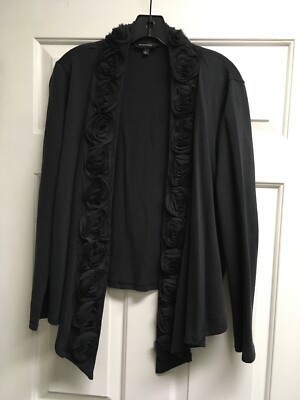 Saks Fifth Avenue Gray Blue Floral Cardigan Sweater Jacket Large Worn Once