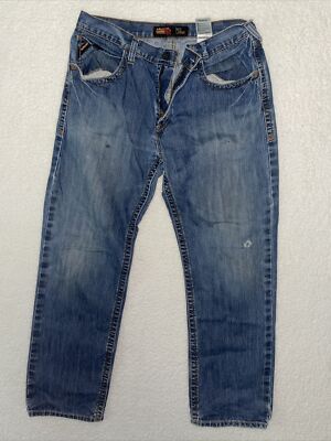 Ariat FR Jeans Mens Size 38x34 Low Rise M4 Boot Cut Denim Blue Jeans Cat2 2112