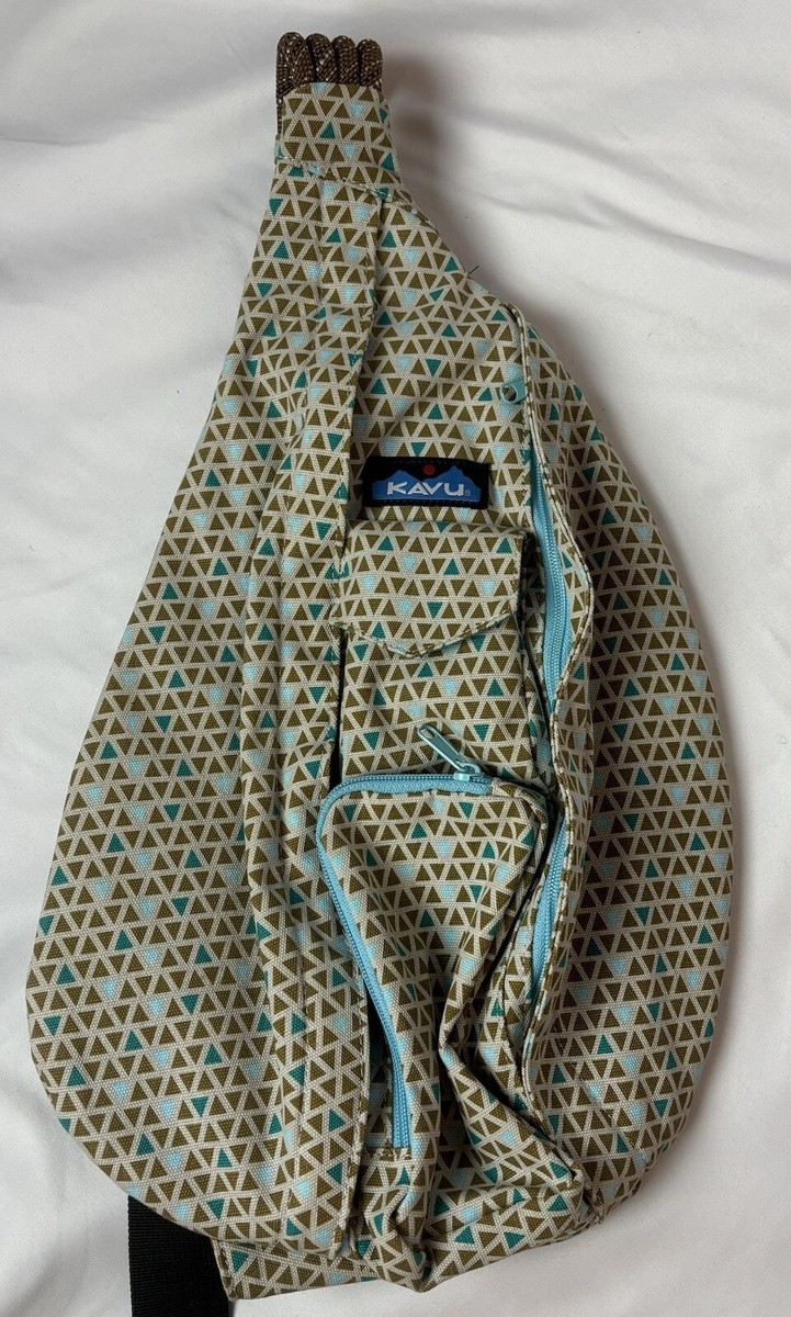 Kavu Rope Sling Bag Backpack Beige Teal/Brown Triangle Geometric
