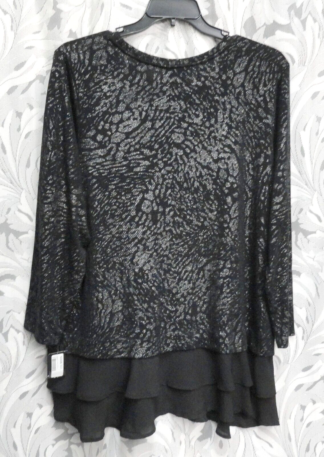 2X-1X STYLE & CO BLACK SILVER SHIMMER ANIMAL PRINT KNIT LONG TUNIC SWEATER TOP