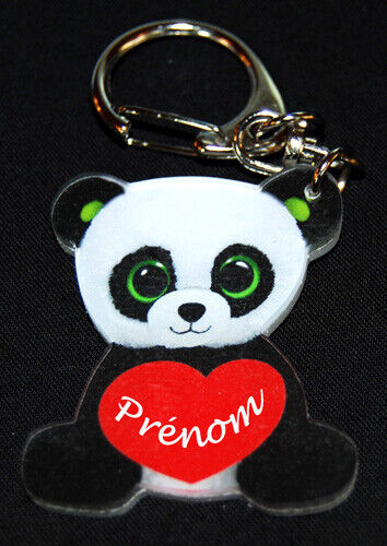 porte-clés panda style peluche avec coeur prenom personnalisé - Photo 1/1
