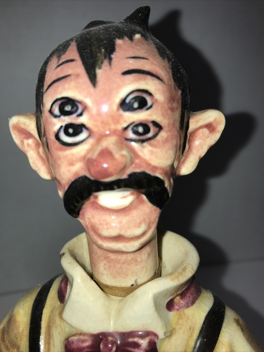 Antique 8.5” Ceramic Four Eyes Drunk Man Saki Decanter Bottle MADE